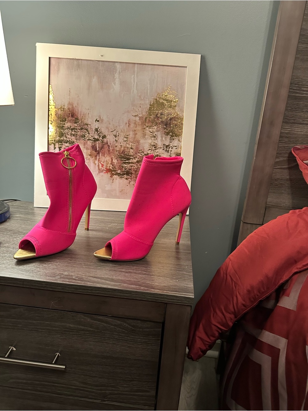 EUC-Women's Hot Pink Peep-Toe Stiletto Ankle Boots